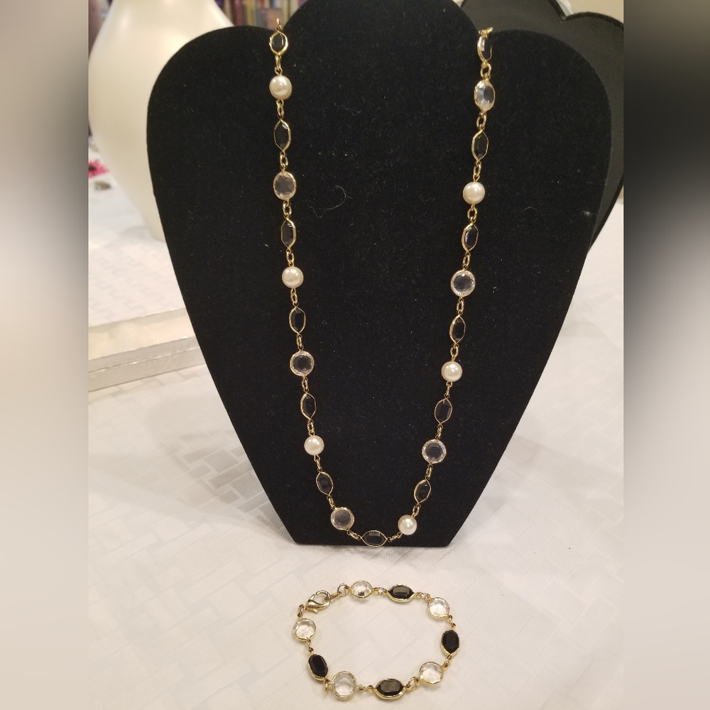 Black, Gold and Clear Stone Necklace